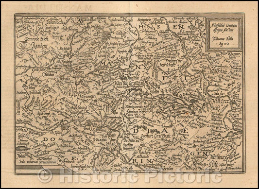 Historic Map - Mansfeldiae Comitatus Descriptio/Map of the Region centered on Mansfeld, 1592, Matthias Quad - Vintage Wall Art