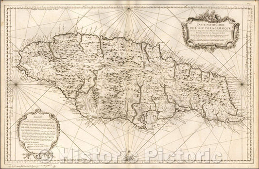 Historic Map - Carte Particuliere De L'Isle De La Jamaique Dressee au Depost des Cartes P, 1758 - Vintage Wall Art
