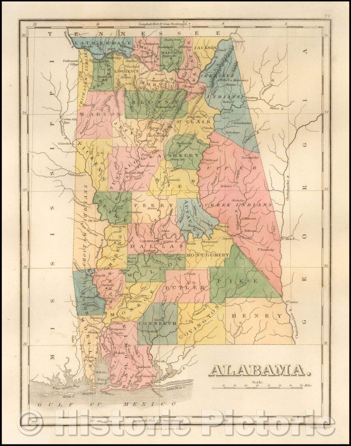 Historic Map - Alabama, 1824, Anthony Finley v2
