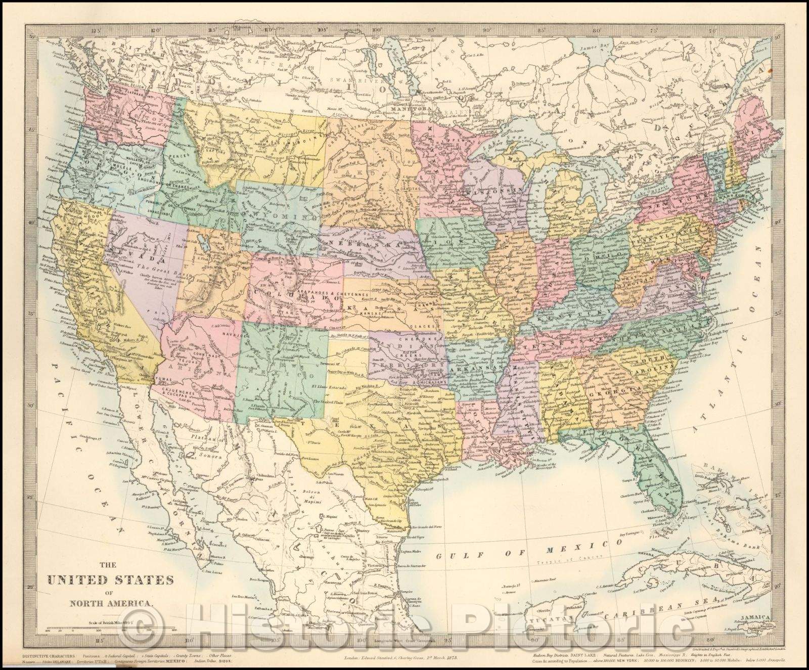 Historic Map - The United States of America, 1873, SDUK - Vintage Wall Art