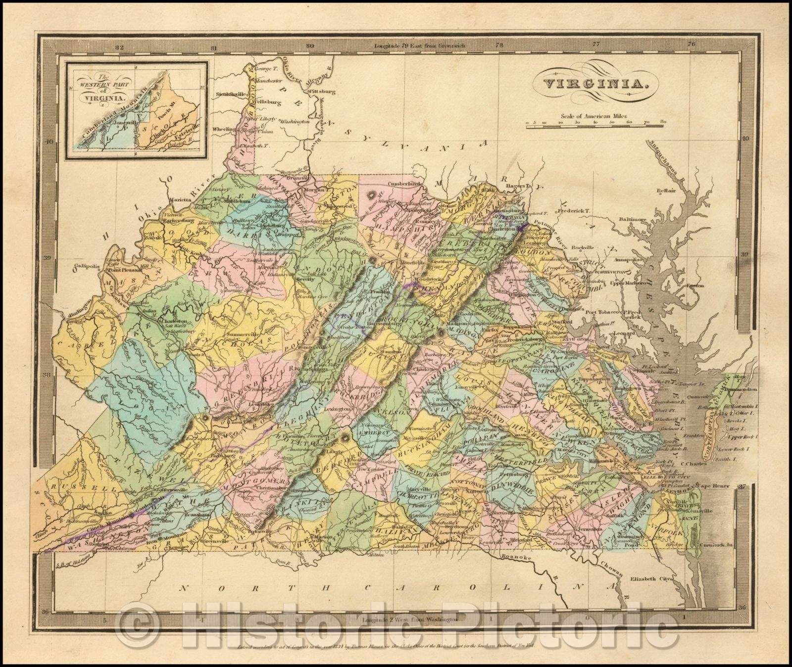 Historic Map - Virginia, 1836, David Hugh Burr - Vintage Wall Art