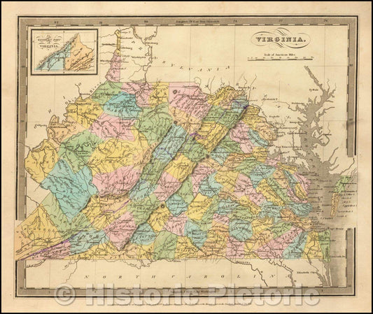 Historic Map - Virginia, 1836, David Hugh Burr - Vintage Wall Art