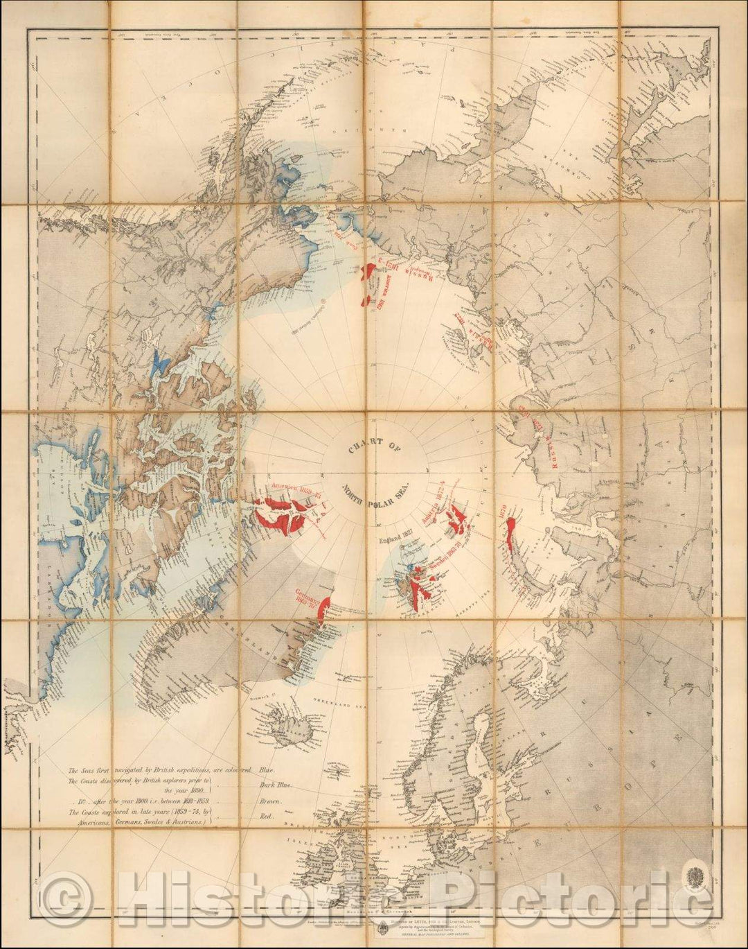 Historic Map - Chart of North Polar Sea, 1855, British Admiralty - Vintage Wall Art