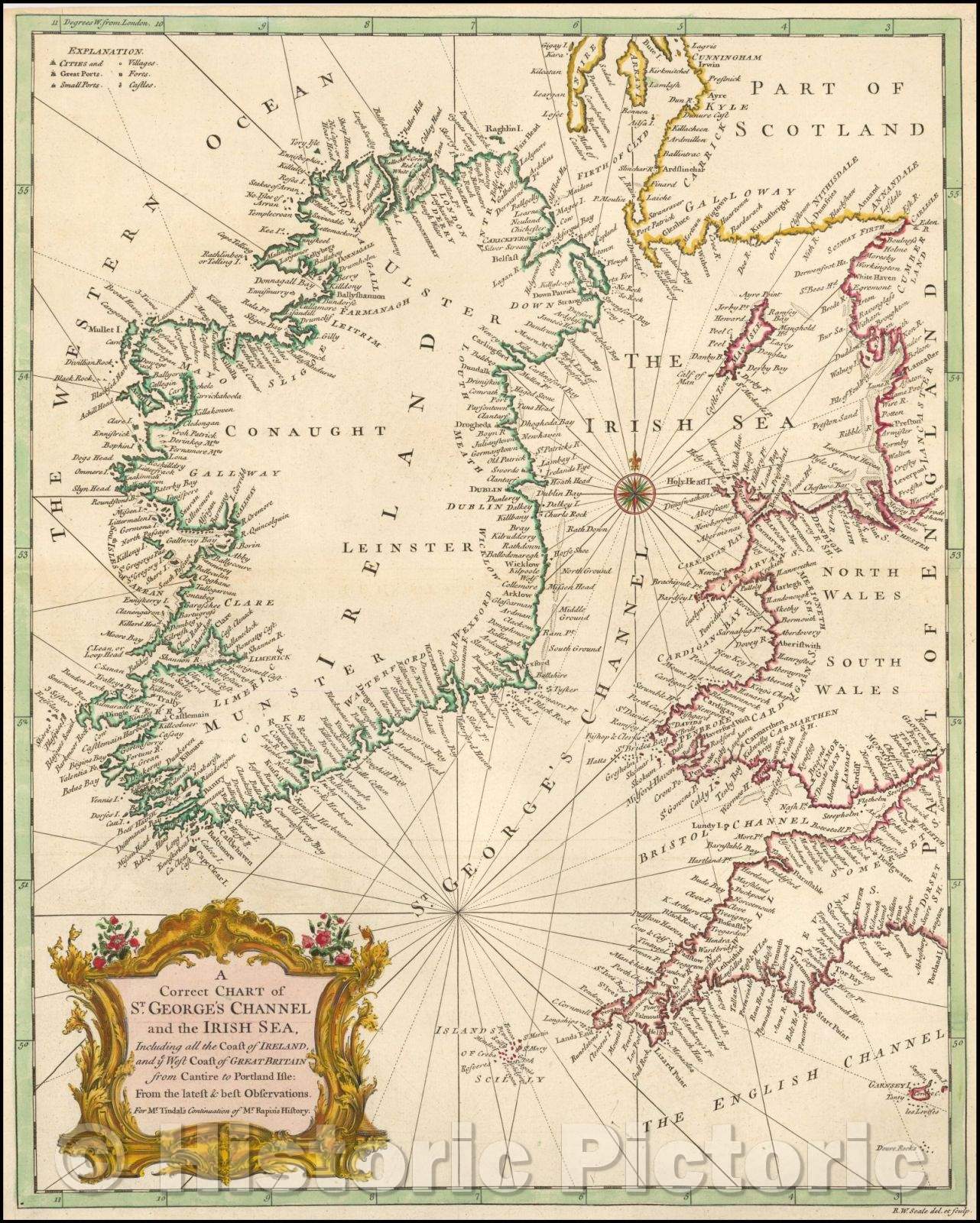 Historic Map - A Correct Chart of St. George's Channel and the Irish Sea, 1744, Paul de Rapin de Thoyras - Vintage Wall Art