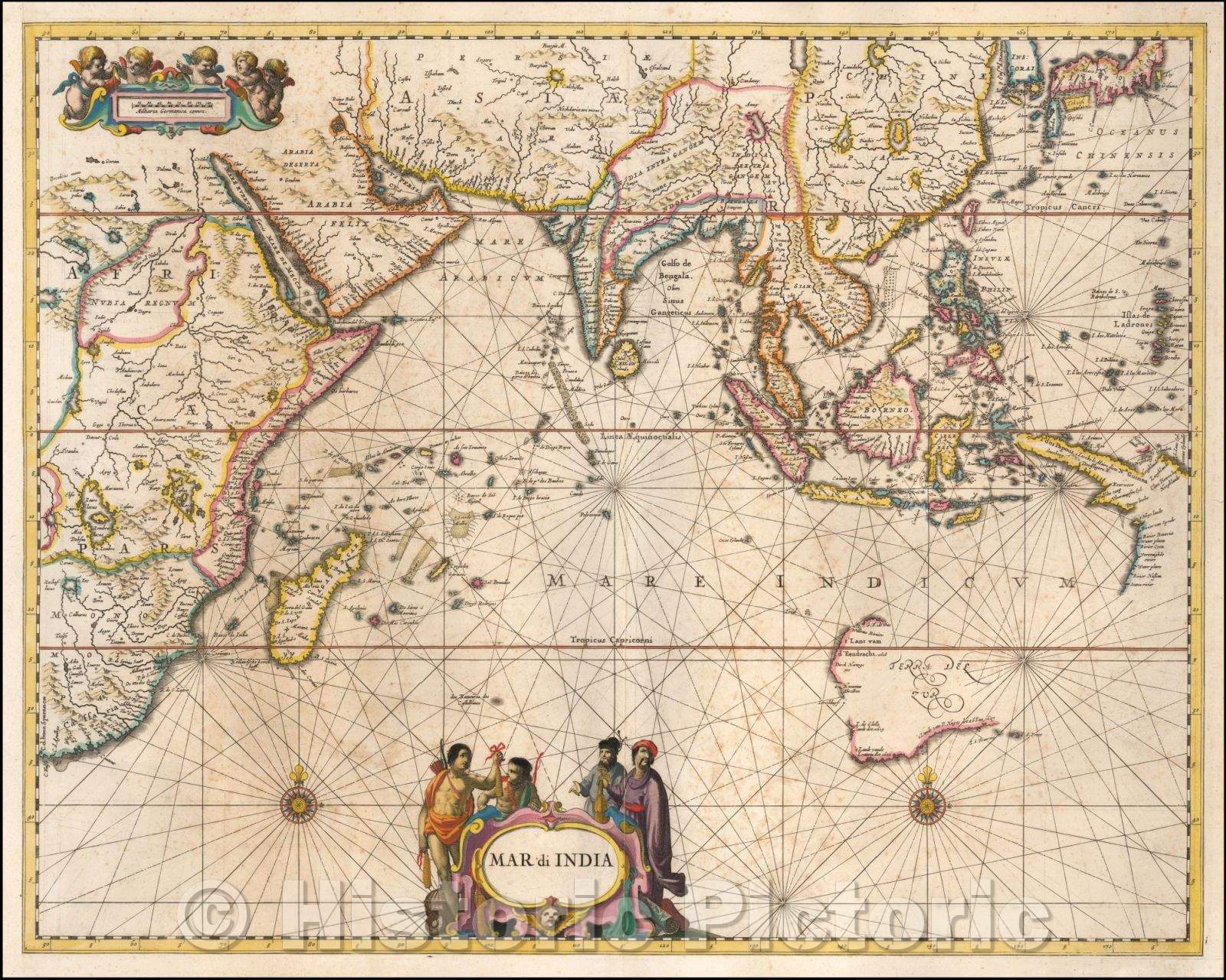 Historic Map - Mar di India, 1650, Jan Jansson - Vintage Wall Art