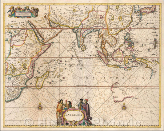 Historic Map - Mar di India, 1650, Jan Jansson - Vintage Wall Art