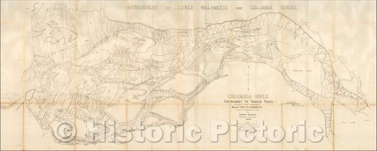 Historic Map - Columbia River. Cathlamet To Tongue Point. Surveyed under direction of Major Thos. H. Handbury, Corps of Engineers. U.S.A, 1891 - Vintage Wall Art