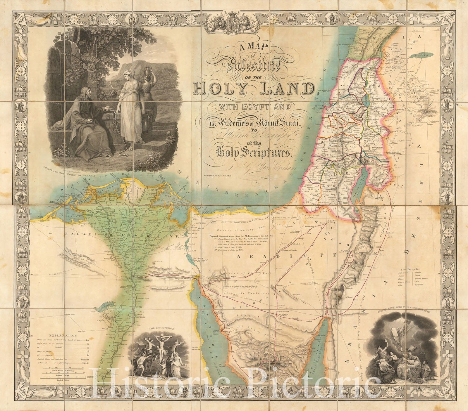 Historic Map - A Map of Palestine or the Holy Land with Egypt and the Wilderness of Mount Sinai, 1836, - Vintage Wall Art