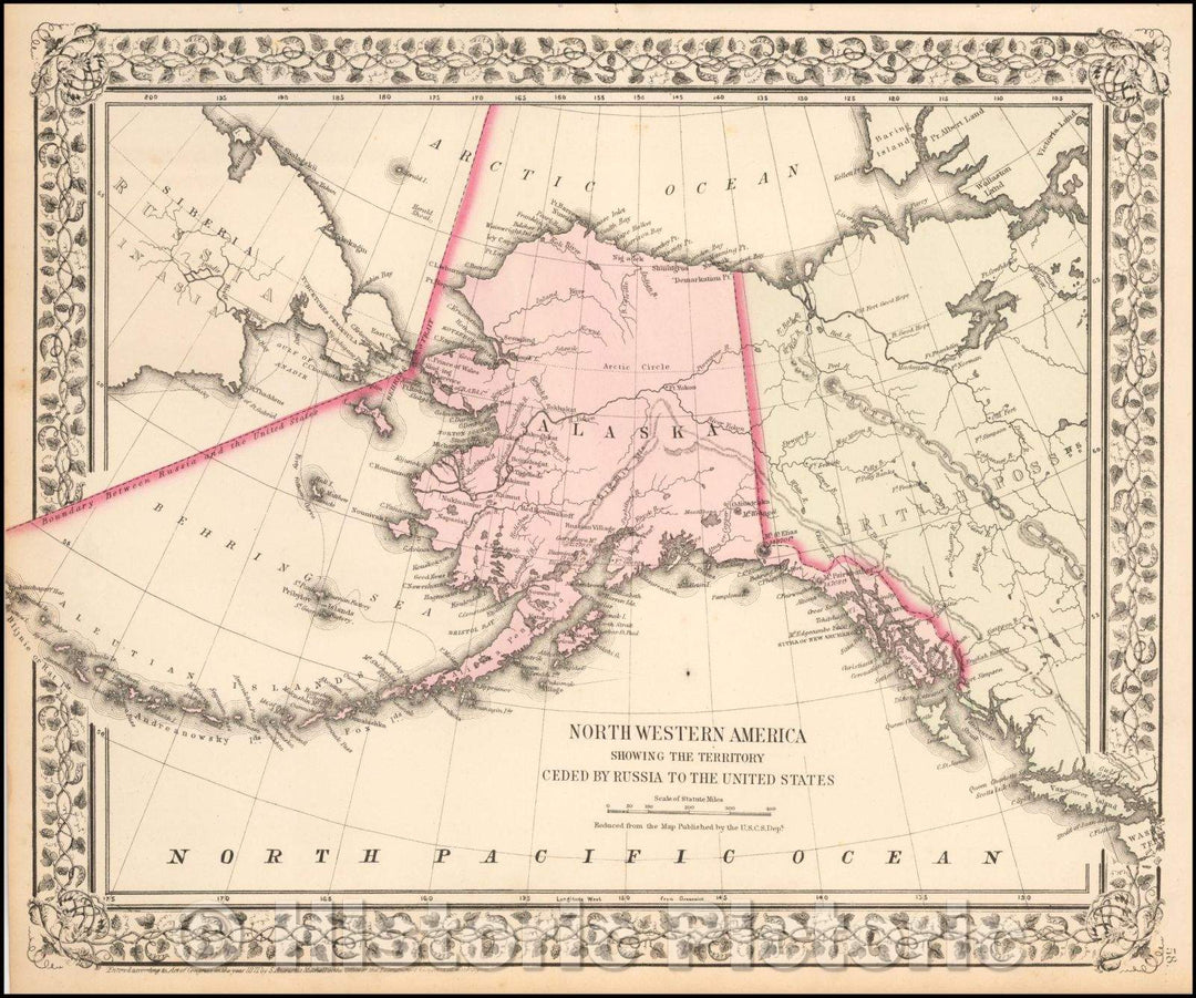 Historic Map - Northwestern America Showing The Territory Ceded, 1888, Samuel Augustus Mitchell Jr. - Vintage Wall Art