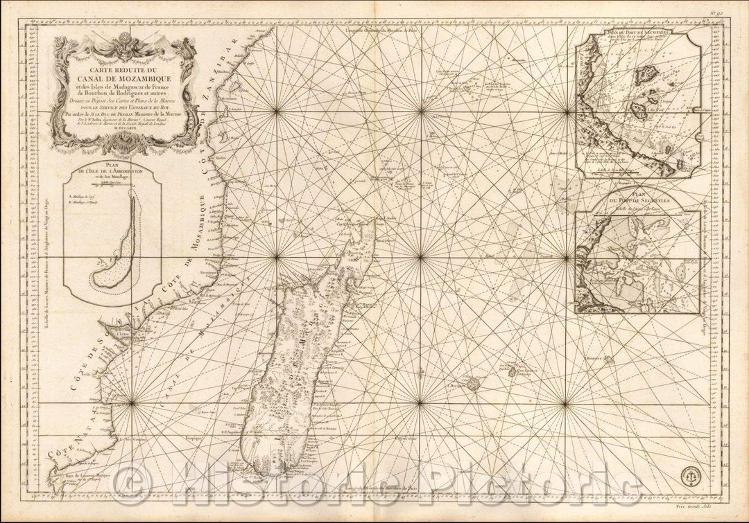 Historic Map - Carte Reduite Du Canal De Mozambique et des Isles de Madagascar de France de Bourbon/Sea Chart of the Mozambique Channel, 1767 - Vintage Wall Art