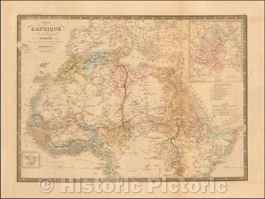 Historic Map - Carte de L'Afrique Septentrionale Dressee par A. Brue/Map of the Northern part of Africa, colored by Colonies, 1875, Adrien-Hubert Bru?- Vintage Wall Art