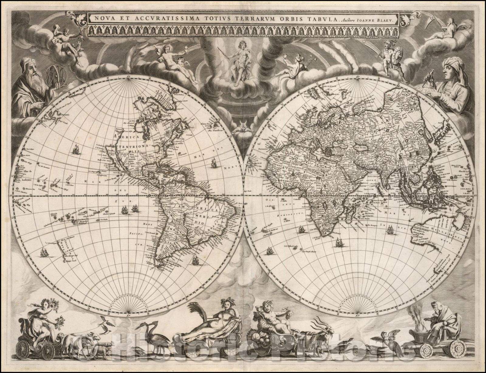 Historic Map - Nova et Accuratissima Totius Terrarum Orbis Tabula Auctore Joanne Blaeu Unknown Variant, 1662, Johannes Blaeu - Vintage Wall Art