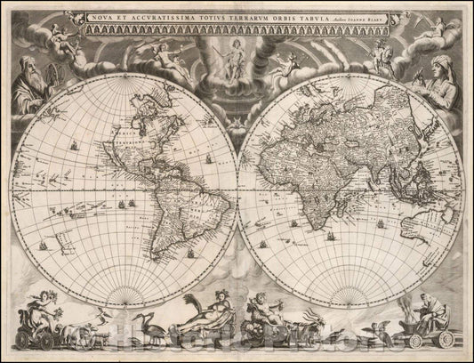 Historic Map - Nova et Accuratissima Totius Terrarum Orbis Tabula Auctore Joanne Blaeu Unknown Variant, 1662, Johannes Blaeu - Vintage Wall Art