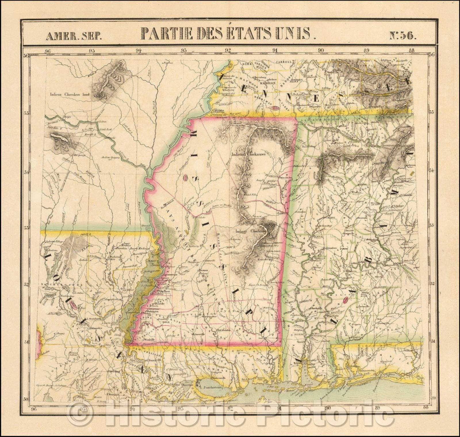 Historic Map - Alabama, Mississippi, Arkansas, Louisiana and part of Tennessee and Western Florida Amer. Sep. No. 56 Partie des ?ats Unis, 1825 v2