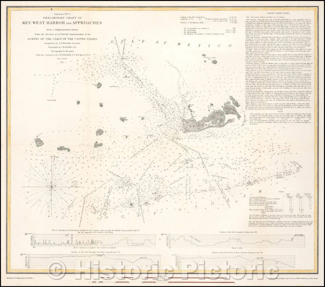 Historic Map - Preliminary Chart of Key-West Harbor and Approaches, 1851, United States Coast Survey - Vintage Wall Art
