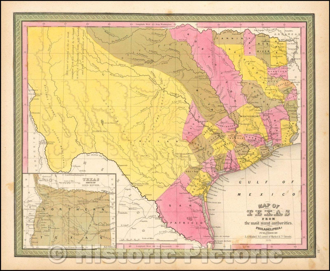 Historic Map - Map of Texas From the most recent authorities, 1846, Samuel Augustus Mitchell v2