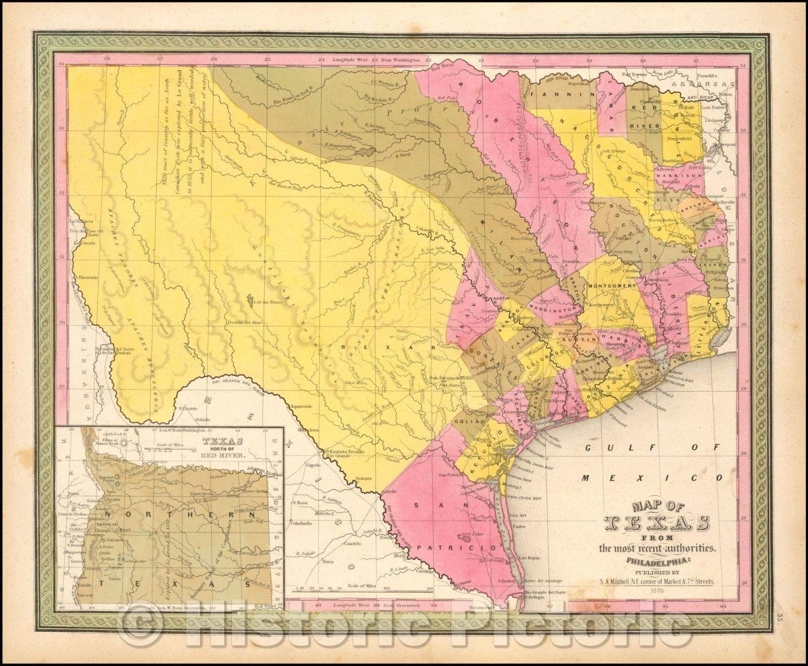 Historic Map - Map of Texas From the most recent authorities, 1846, Samuel Augustus Mitchell v2