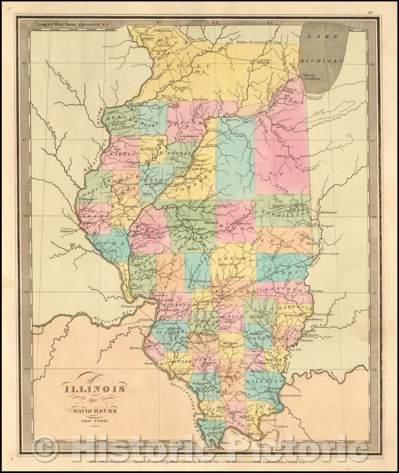 Historic Map - Illinois, 1836, David Hugh Burr - Vintage Wall Art