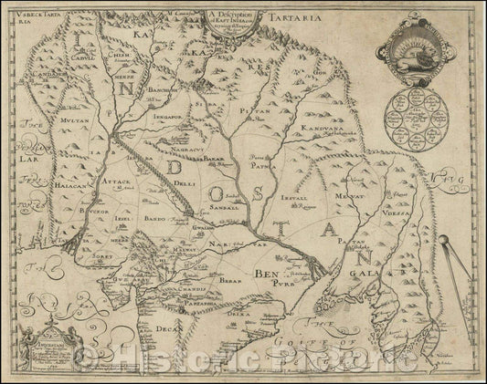 Historic Map - A Description of East India Conteyning th' Empire of the Great Mogoll, 1619, William Baffin - Vintage Wall Art