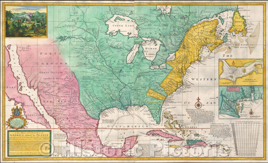 Historic Map - A New Map of the North Parts of America, Louisiana, Mississipi, Canada and New France, 1730, Herman Moll v2