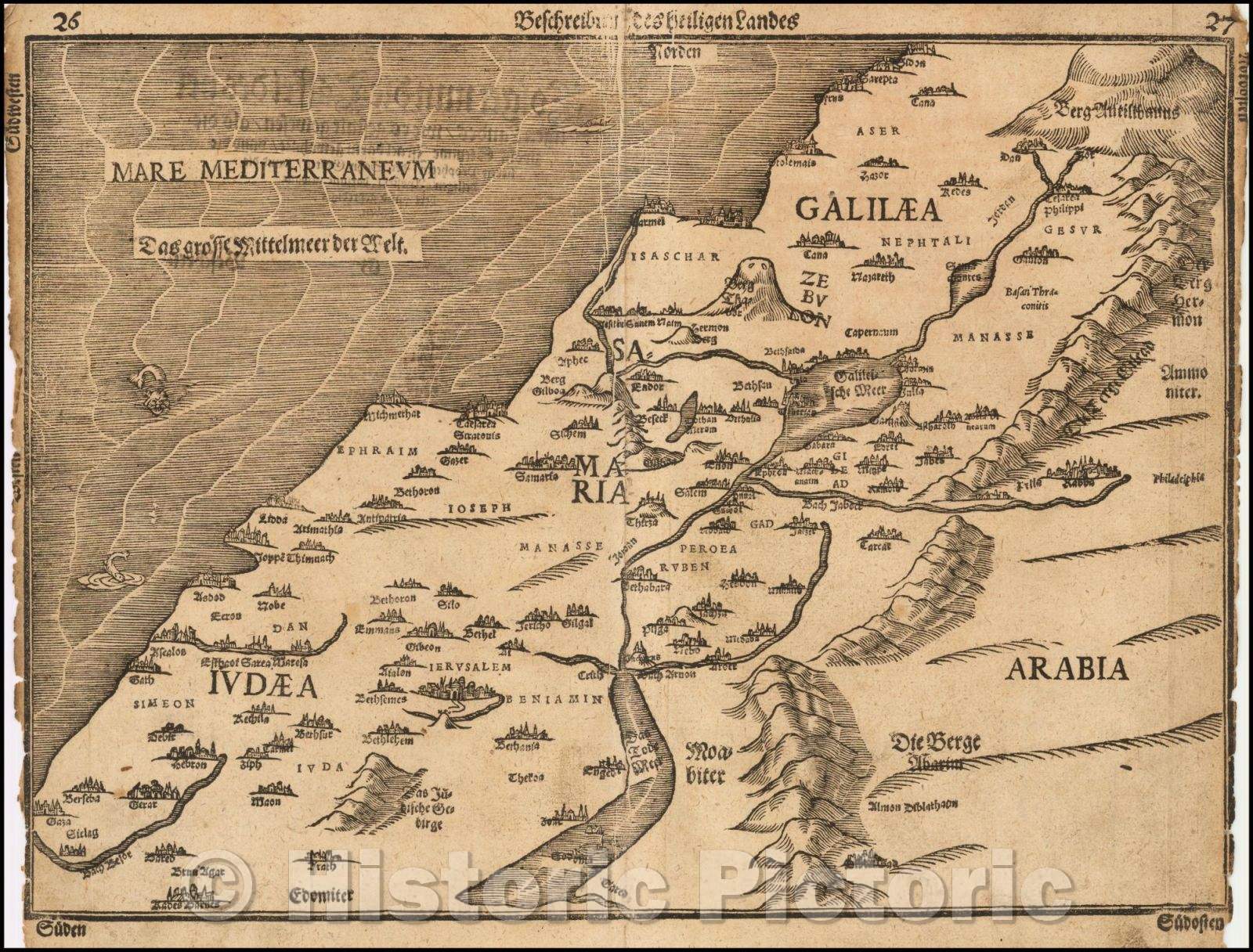 Historic Map - (Palestine) Beschreibung des Gelobten Landes Canaan/(Palestine) Description of the Promised Land Canaan, 1592, Heinrich Bunting v2