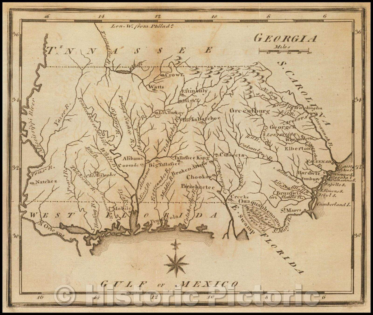 Historic Map - Georgia, 1795, Joseph Scott - Vintage Wall Art