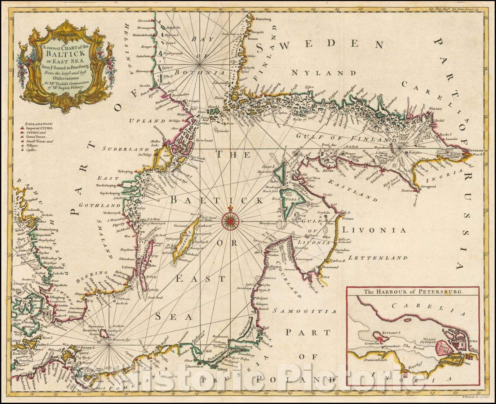 Historic Map - A Correct Chart of the Baltick or East Sea from ye Sound to Petersburg From the latest and best Observations, 1744, Paul de Rapin de Thoyras - Vintage Wall Art