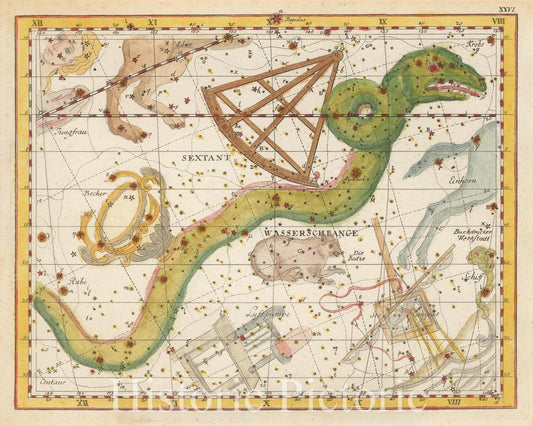 Hydra Continua with Crater and Corvus Star Chart, 1805 | Celestial Map Print