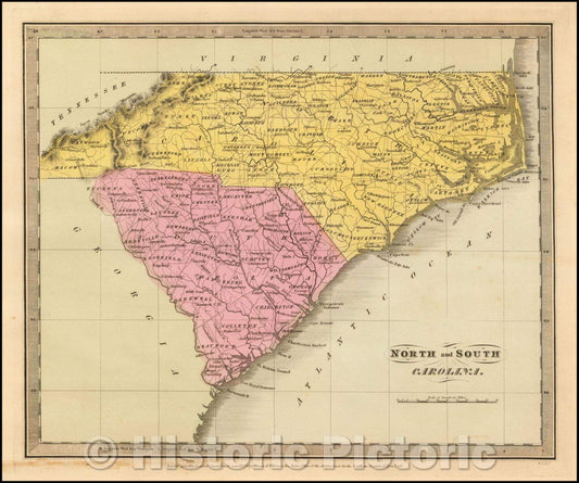 Historic Map - North and South Carolina, 1836, David Hugh Burr - Vintage Wall Art