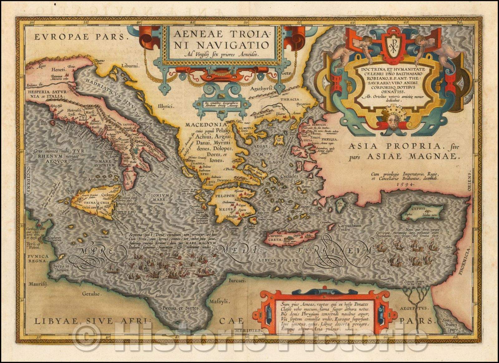 Historic Map - Aeneae Troiani Navigatio Ad Virgilij Sex priores Aeneidos, 1624, Abraham Ortelius - Vintage Wall Art
