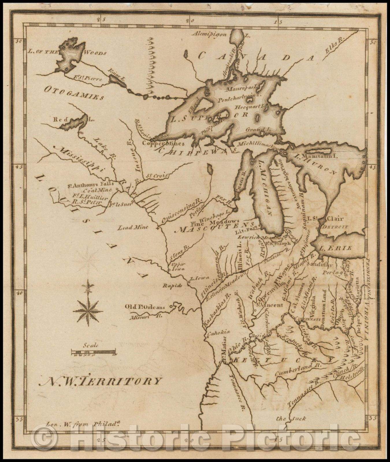 Historic Map - N.W. Territory, 1795, Joseph Scott - Vintage Wall Art