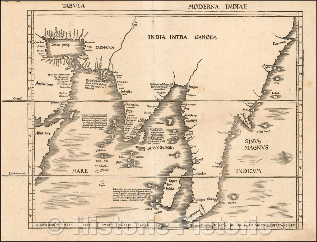 Historic Map - Tabula Moderna Indiae, 1513, Martin Waldseem?ller - Vintage Wall Art