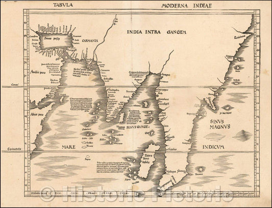 Historic Map - Tabula Moderna Indiae, 1513, Martin Waldseem?ller - Vintage Wall Art