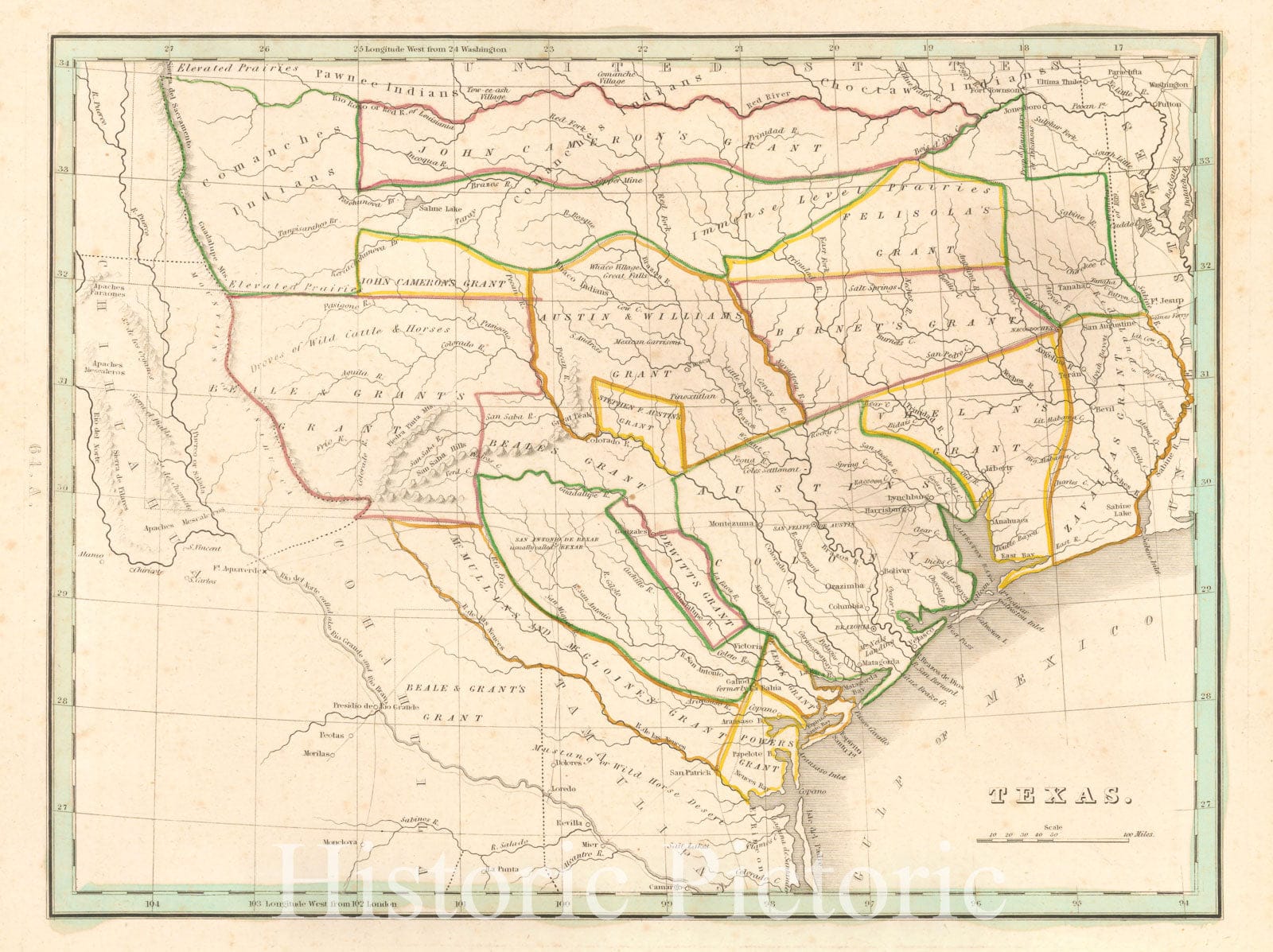 Historic Map - Texas [Republic of Texas], 1835, Thomas Gamaliel Bradford - Vintage Wall Art