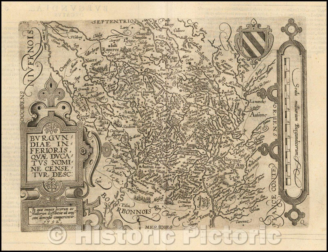 Historic Map - Burgundiae Inferioris Quae Ducatus Nomine Censetur Desc. / Map of the Burgundiae Inferioris Region of France, 1592, Matthias Quad - Vintage Wall Art