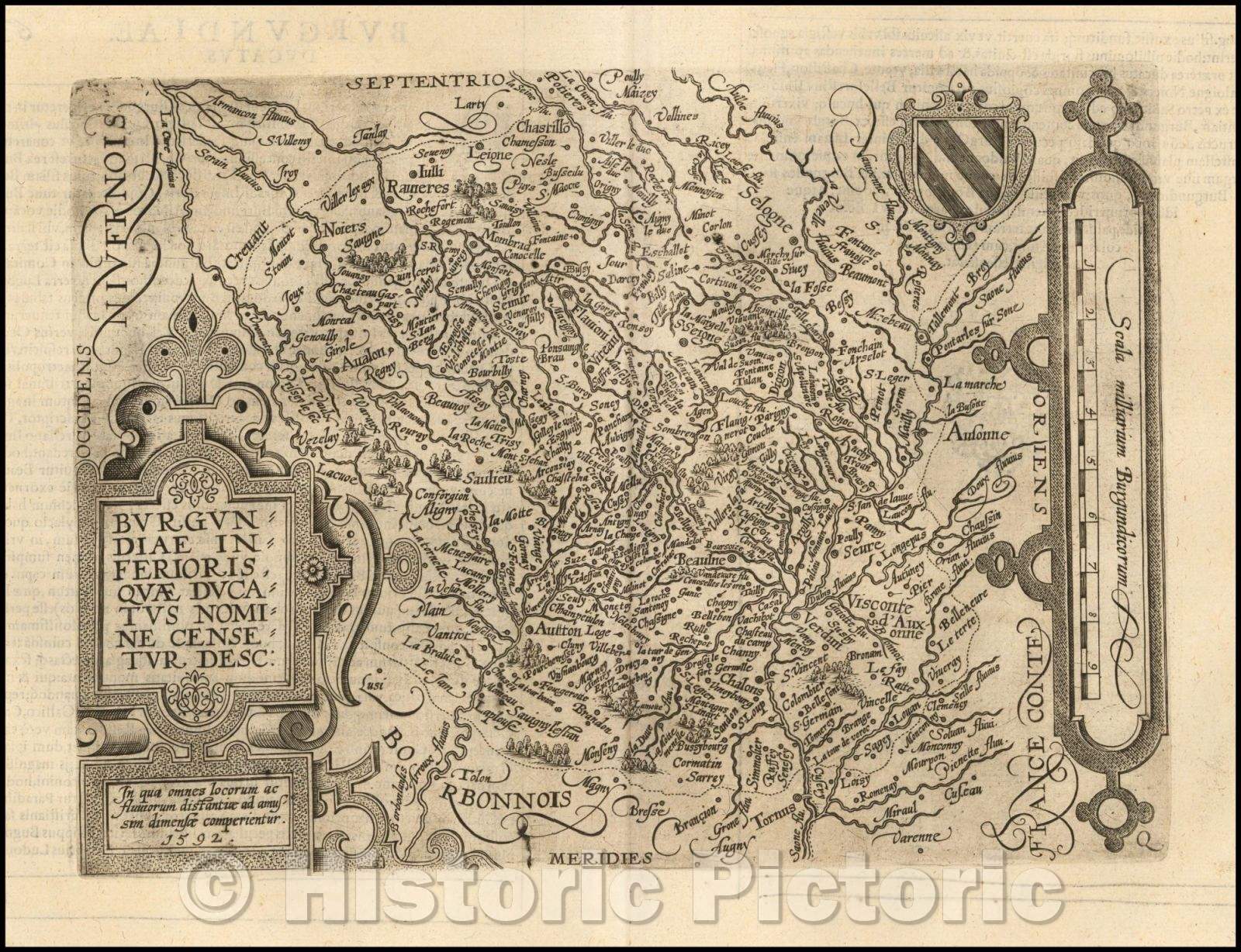Historic Map - Burgundiae Inferioris Quae Ducatus Nomine Censetur Desc. / Map of the Burgundiae Inferioris Region of France, 1592, Matthias Quad - Vintage Wall Art
