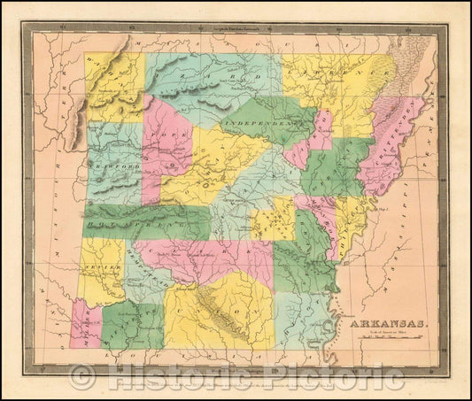Historic Map - Arkansas, 1836, David Hugh Burr - Vintage Wall Art