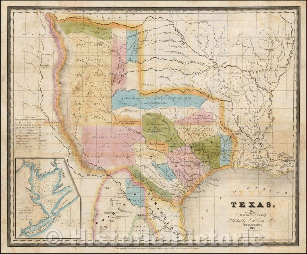 Historic Map - Texas, 1834, David Hugh Burr - Vintage Wall Art