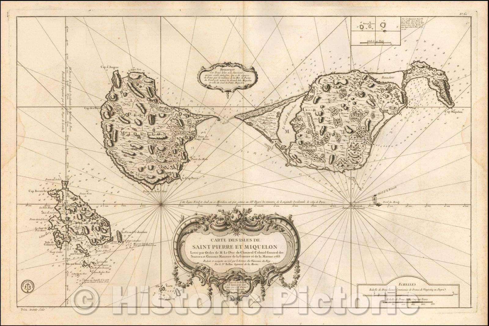 Historic Map - Carte Des Isles De Saint Pierre et Miquelon Levee par Ordre de M. Le Duc de Choiseul, 1763, Depot de la Marine v2