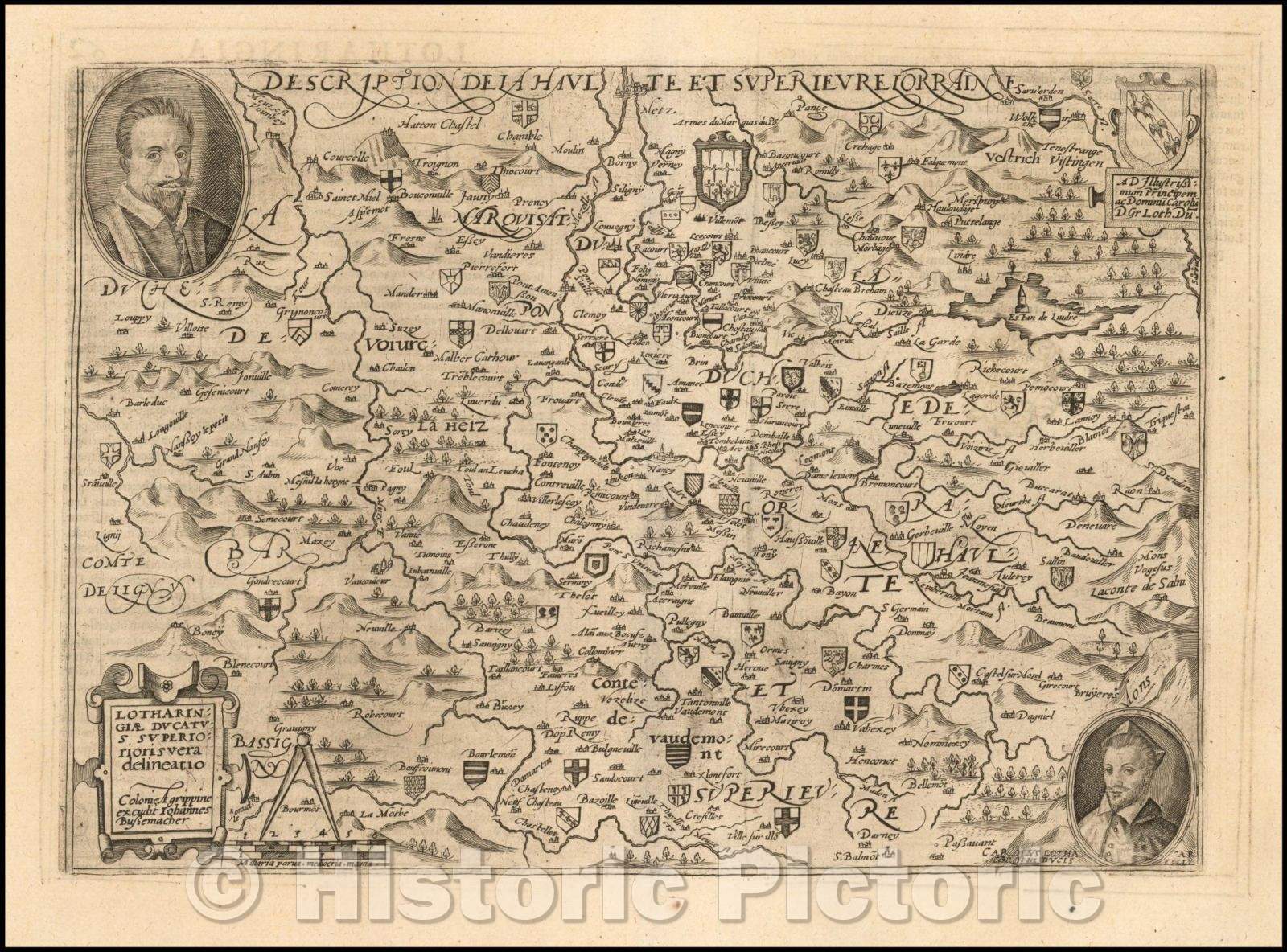 Historic Map - Lotharingiae Ducatus Superioris vera delineatio/Map of the Lotharingau Inferioris Region of France, 1592, Matthias Quad - Vintage Wall Art
