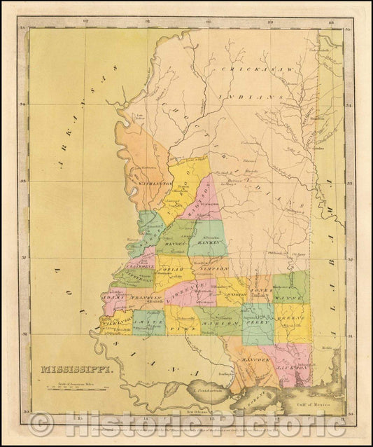 Historic Map - Mississippi, 1833, David Hugh Burr - Vintage Wall Art