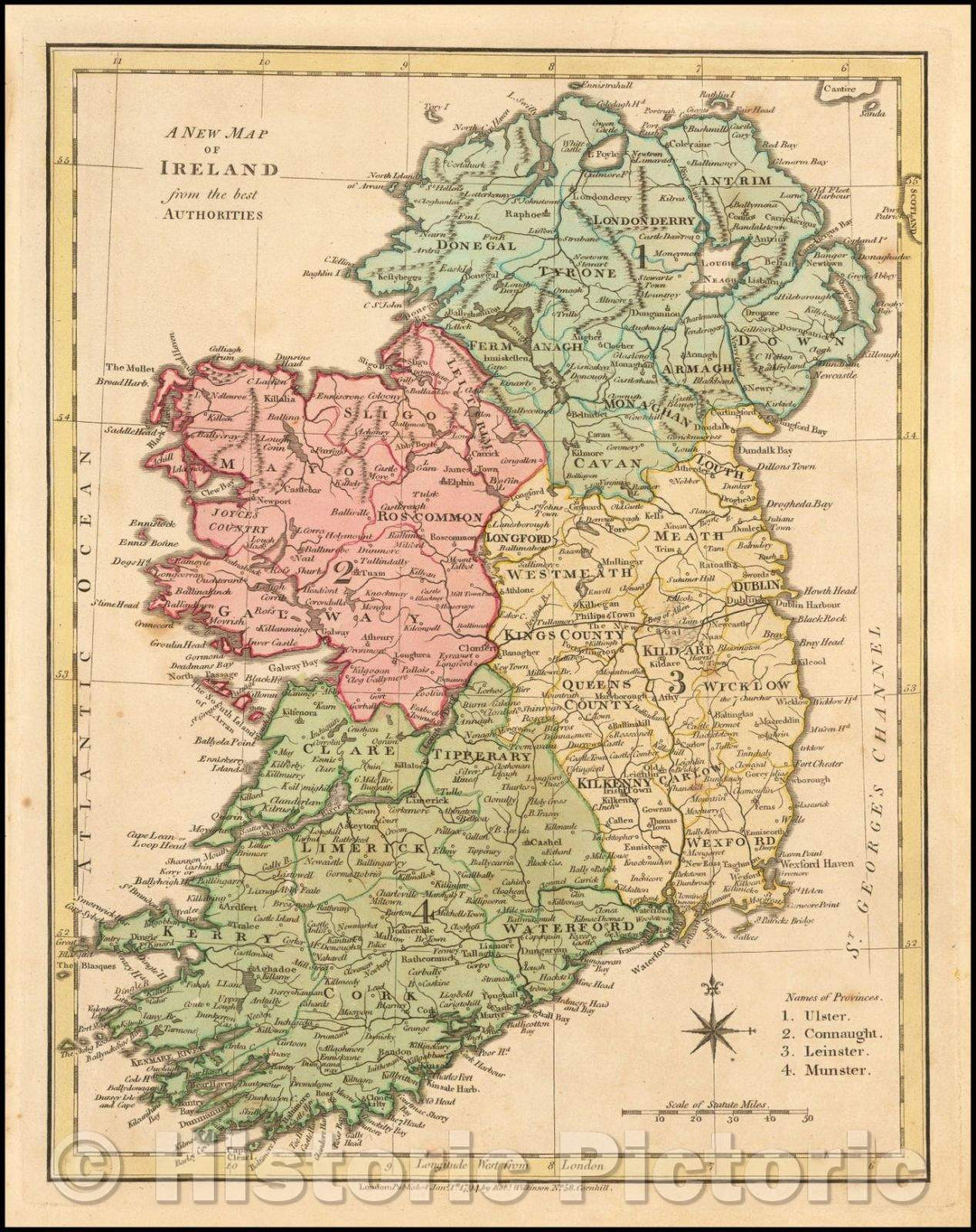 Historic Map - Ireland from the best Authorities, 1794, Robert Wilkinson - Vintage Wall Art