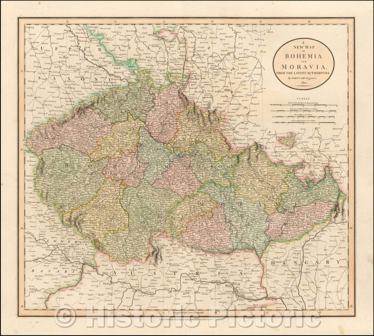 Historic Map - Bohemia or Moravia, from the Latest Authorities, 1808, John Cary - Vintage Wall Art