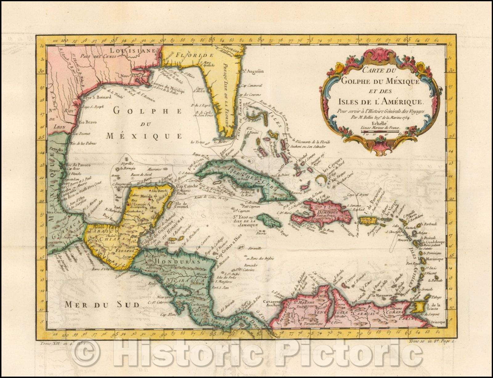 Historic Map - Carte Du Golphe Du Mexique et des Isles De L'Amerique, 1754, Jacques Nicolas Bellin - Vintage Wall Art