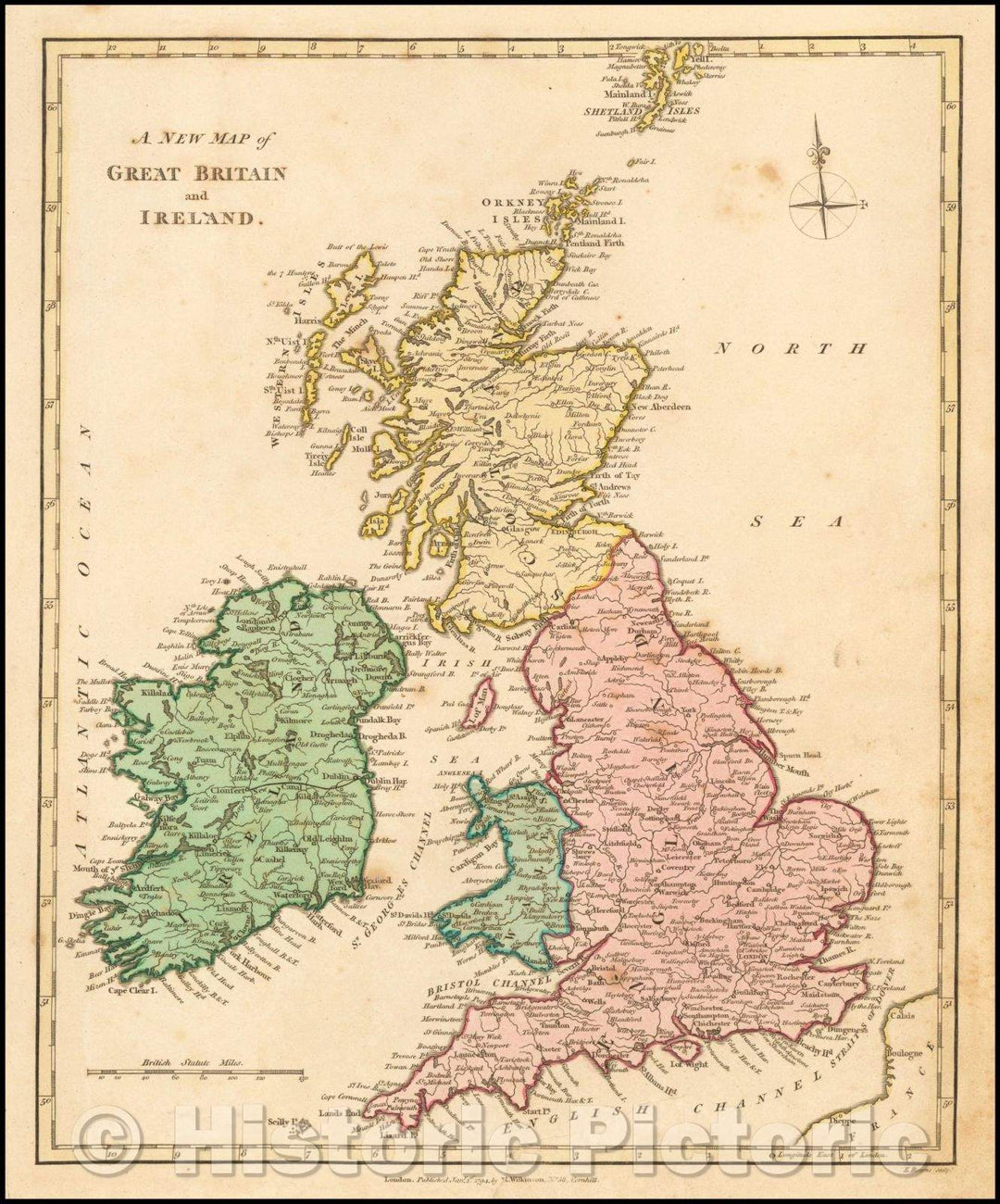 Historic Map - Great Britain and Ireland, 1794, Robert Wilkinson - Vintage Wall Art