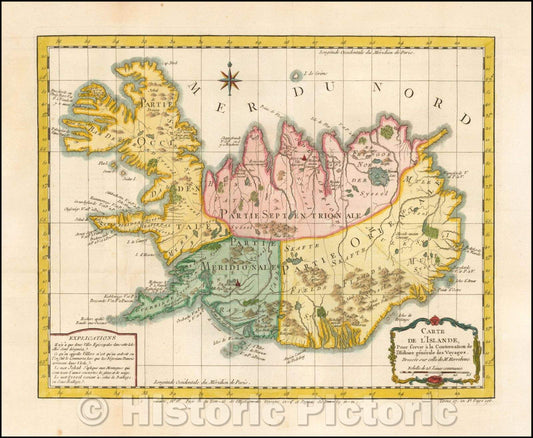 Historic Map - Carte De L'Islande, 1759, Jacques Nicolas Bellin - Vintage Wall Art