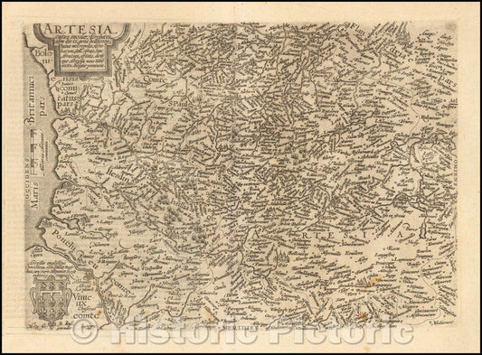 Historic Map - Artesia cuius incolae Atrebates olim dicti/Map of the Arras Region of France, 1592, Matthias Quad - Vintage Wall Art