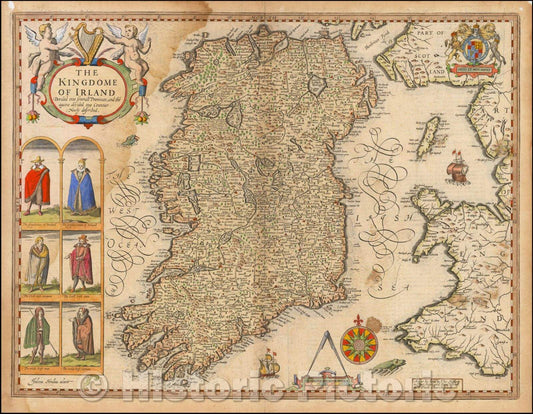 Historic Map - The Kingdome of Irland Devided into severall Provinces and the againe devided into Counties Newly described, 1676, John Speed - Vintage Wall Art