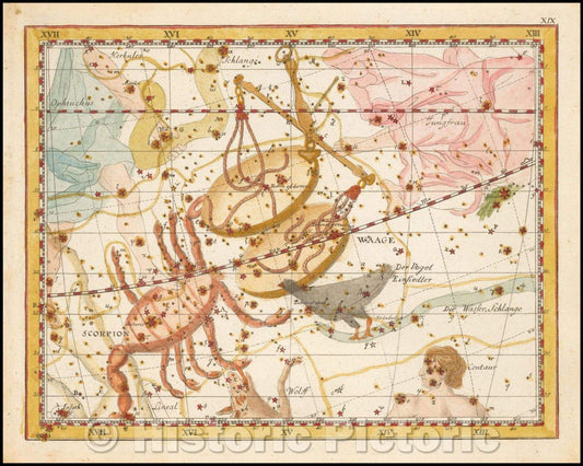 Historic Map - Scorpion and Waage (Scorpio & Libra), 1805, Johann Elert Bode - Vintage Wall Art