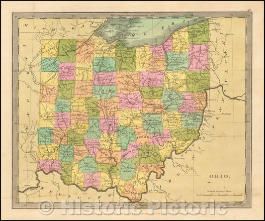 Historic Map - Ohio, 1836, David Hugh Burr - Vintage Wall Art